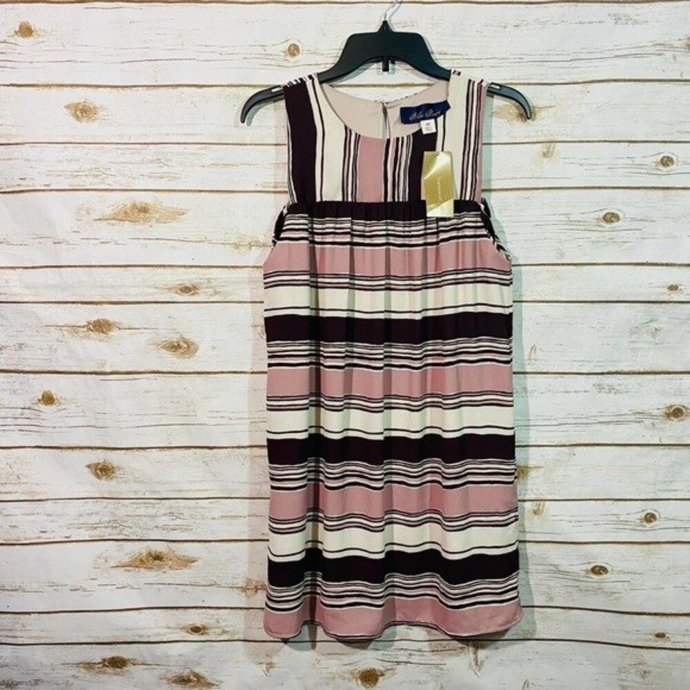 Blue Rain High Waisted Dress Size M Multi Stripe Zip Closure Round neck